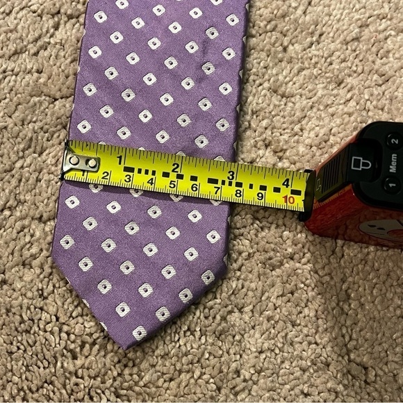BREUER Tie 100% Silk Lavender White Geometric Squares Preppy Classic Designer - Picture 7 of 7